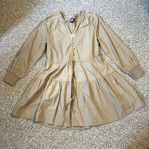 Lands End Womens Tiered Dress Size S Coastal Preppy Tan Puff Sleeve Minimalist
